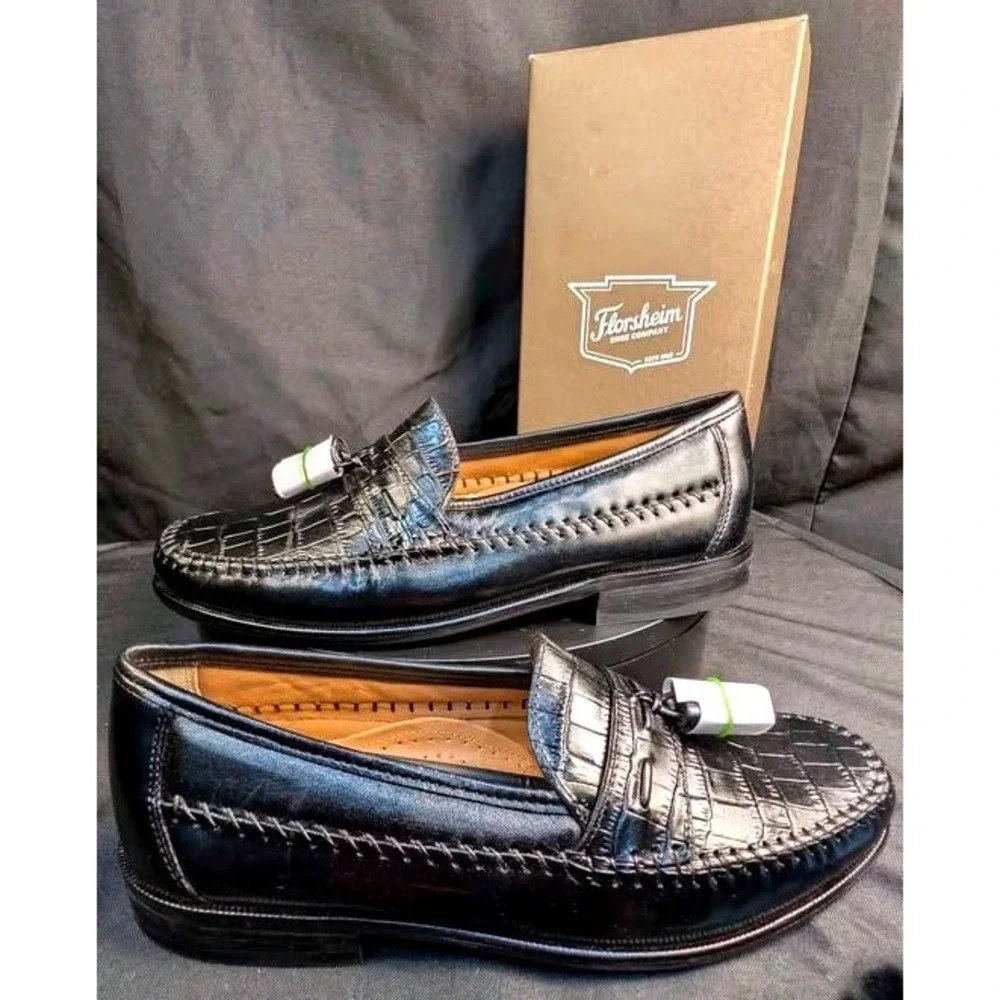 Florsheim Pisa Black Croc Print Tassel Loafers~18469-01 ~Sz 8 3E Extra Wide~NIB - Picture 3 of 15